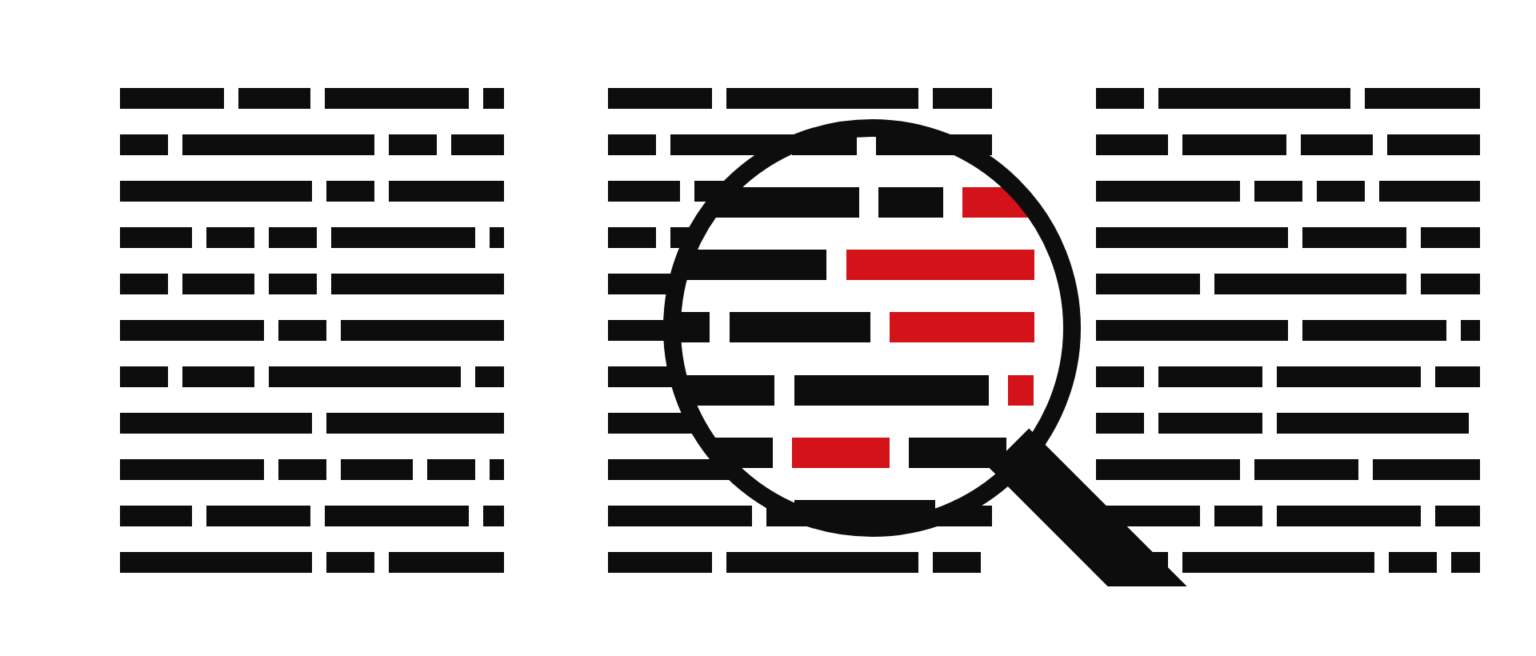 Illustration: a redacted report under a magnifying glass